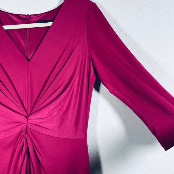 David Meister Women V-Neck Stretch Ruched Cocktail Dress 3/4 sleeve Pink Sz 4 SM - Picture 11 of 14